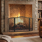 Pare Feu Cheminée Pliable 3 Panneaux, Pare-Étincelles Cheminée, Motif Floral, Métal, 107 x 60 cm, Noir-1