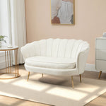 Canapé 2 places en tissu velours, petit canapé, en forme de coquillage, avec coussin épais de 10 cm, crème-9