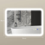 Miroir salle de bain LED bluetooth 50 x 70 cm interrupteur tactile lumière réglable 3 couleurs anti-buée mémoire argent
