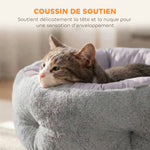 Lit pour chat réversible, lit pour chats d'intérieur et petits chiens, lit rond avec rebord de soutien, gris clair