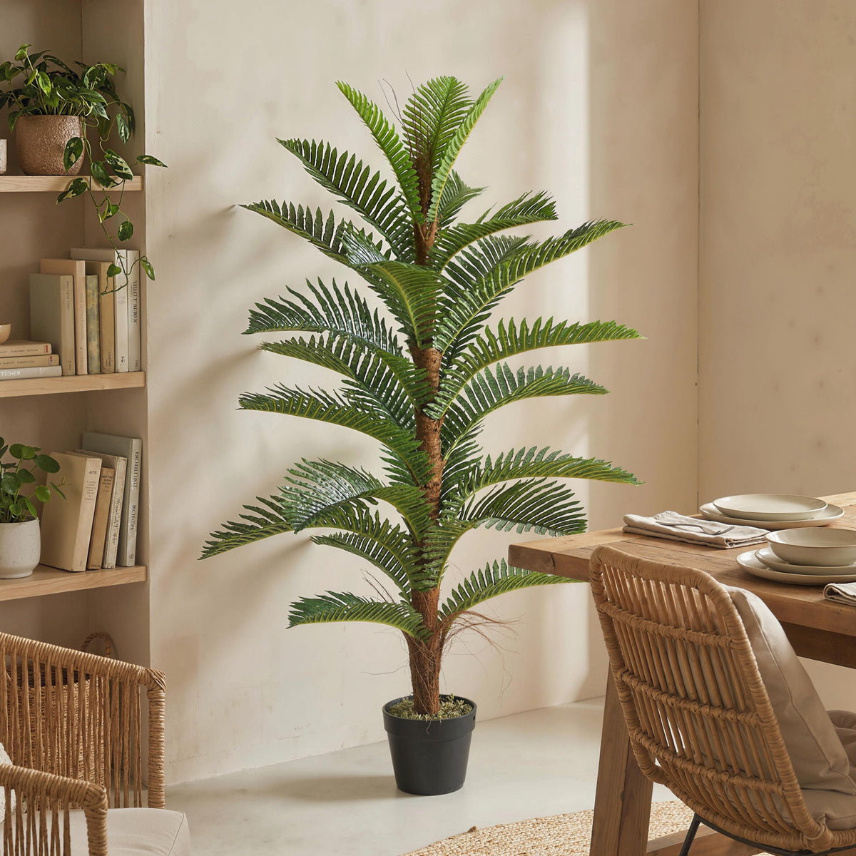 Palmier Artificiel palmier 120 cm avec 24 Feuilles en PEVA, Plante Décorative avec Pot en Plastique, Vert