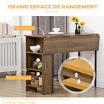 Centraal kookeiland bartafel met inklapbaar zijblad en 3 planken 120 x 76 x 91,4 cm bruin