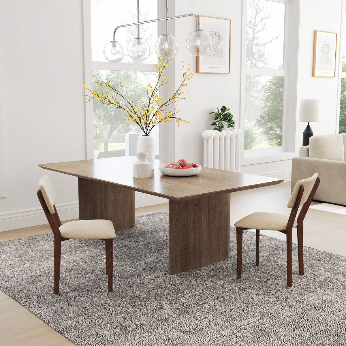 Lot de 2 chaises salle à manger chaises de cuisine avec dossier pieds en bois tissu effet lin 49 x 56 x 85 cm beige