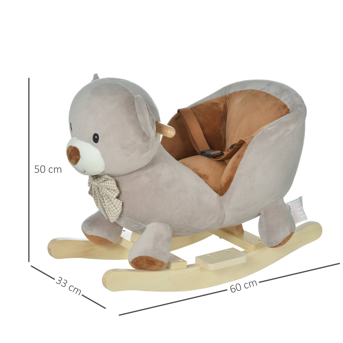 Cheval à Bascule Jouet à Bascule Ourson pour Enfants de 18-36 Mois Fauteuil intégré Ceinture de sécurité Fonction sonore grognement Gris Marron