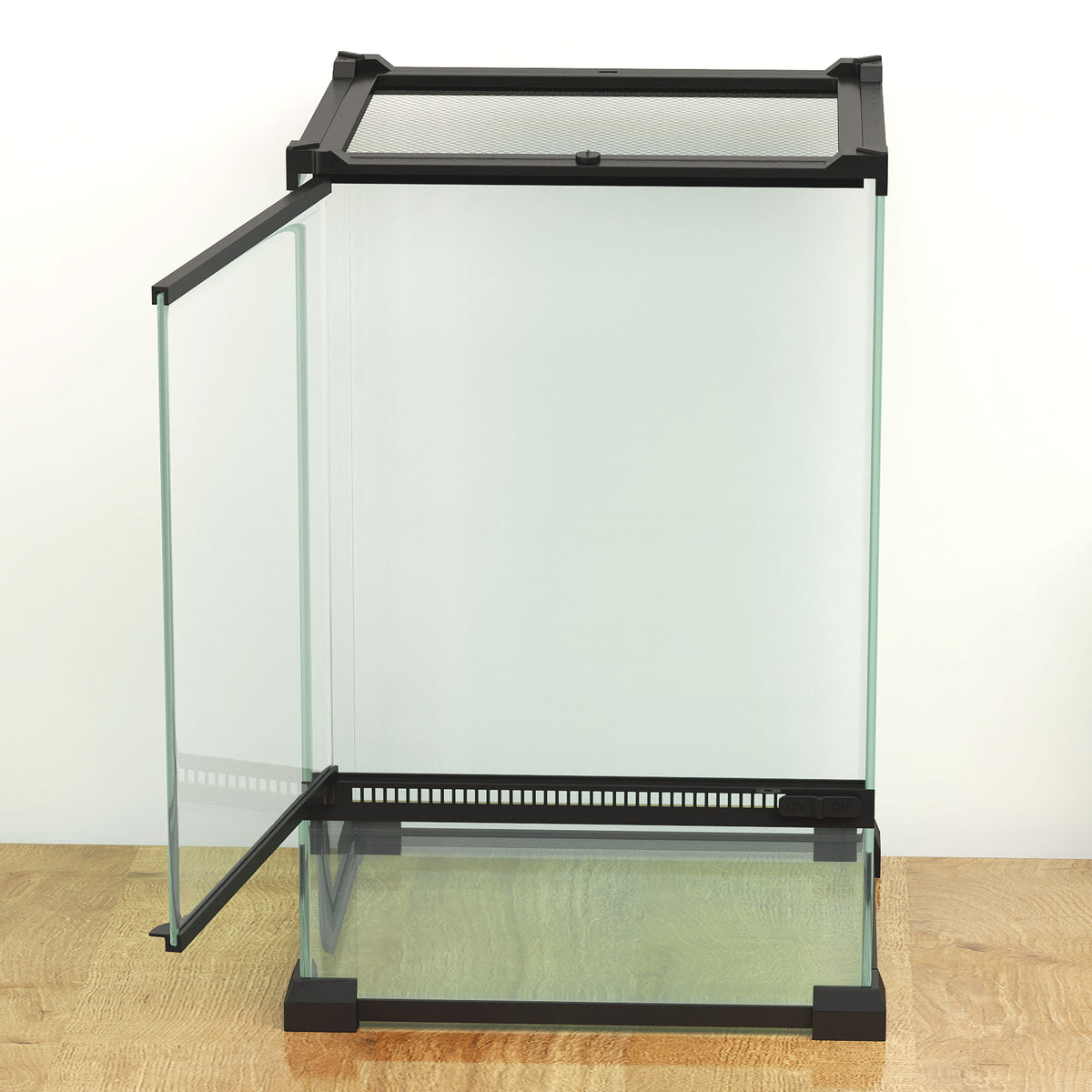 Terrarium en verre pour reptiles vivarium 12 L avec couvercle en treillis métallique, 20 x 20 x 30 cm, noir