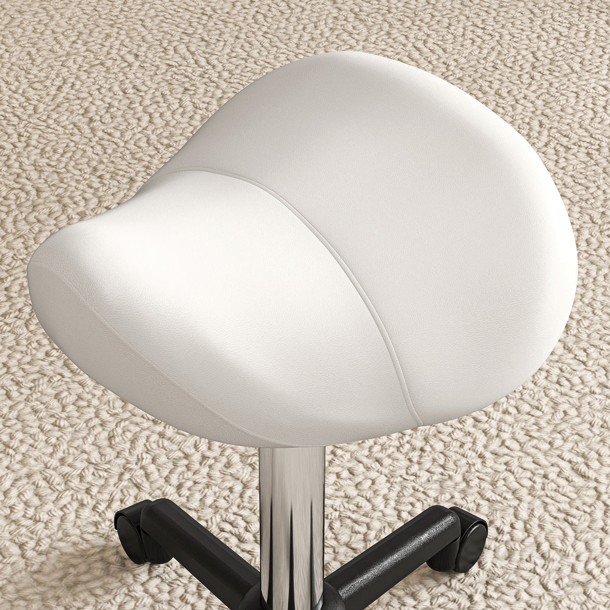 Sgabello con ruote, sedia da lavoro con altezza regolabile 45-57 cm e sedile ergonomico, 48x47x45-57 cm, bianco