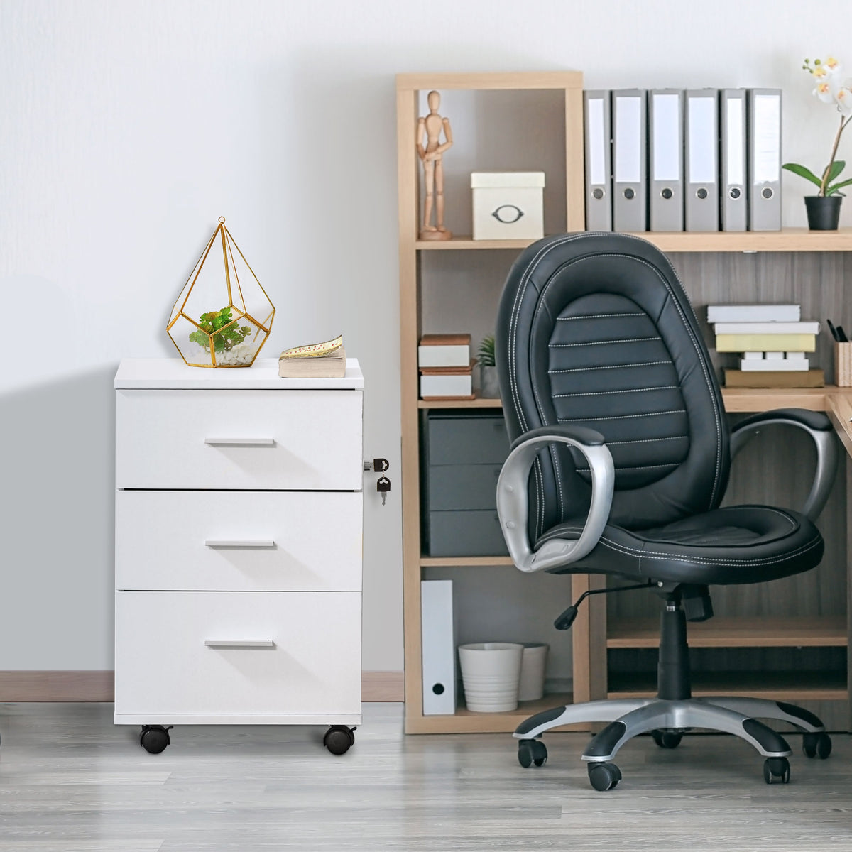 Caisson de Bureau Rangement Bureau sur Roulettes 3 Tiroirs Verrouillables 40 x 40 x 61,5 cm Blanc