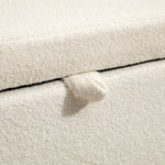 Banc de rangement, banc coffre de rangement en tissu bouclette avec couvercle relevable et pieds en acier, crème