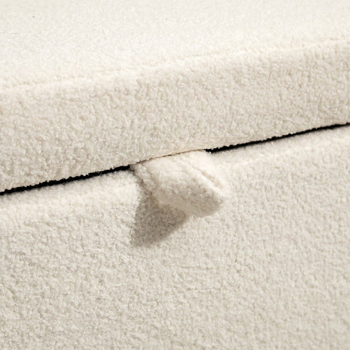 Banc de rangement, banc coffre de rangement en tissu bouclette avec couvercle relevable et pieds en acier, crème