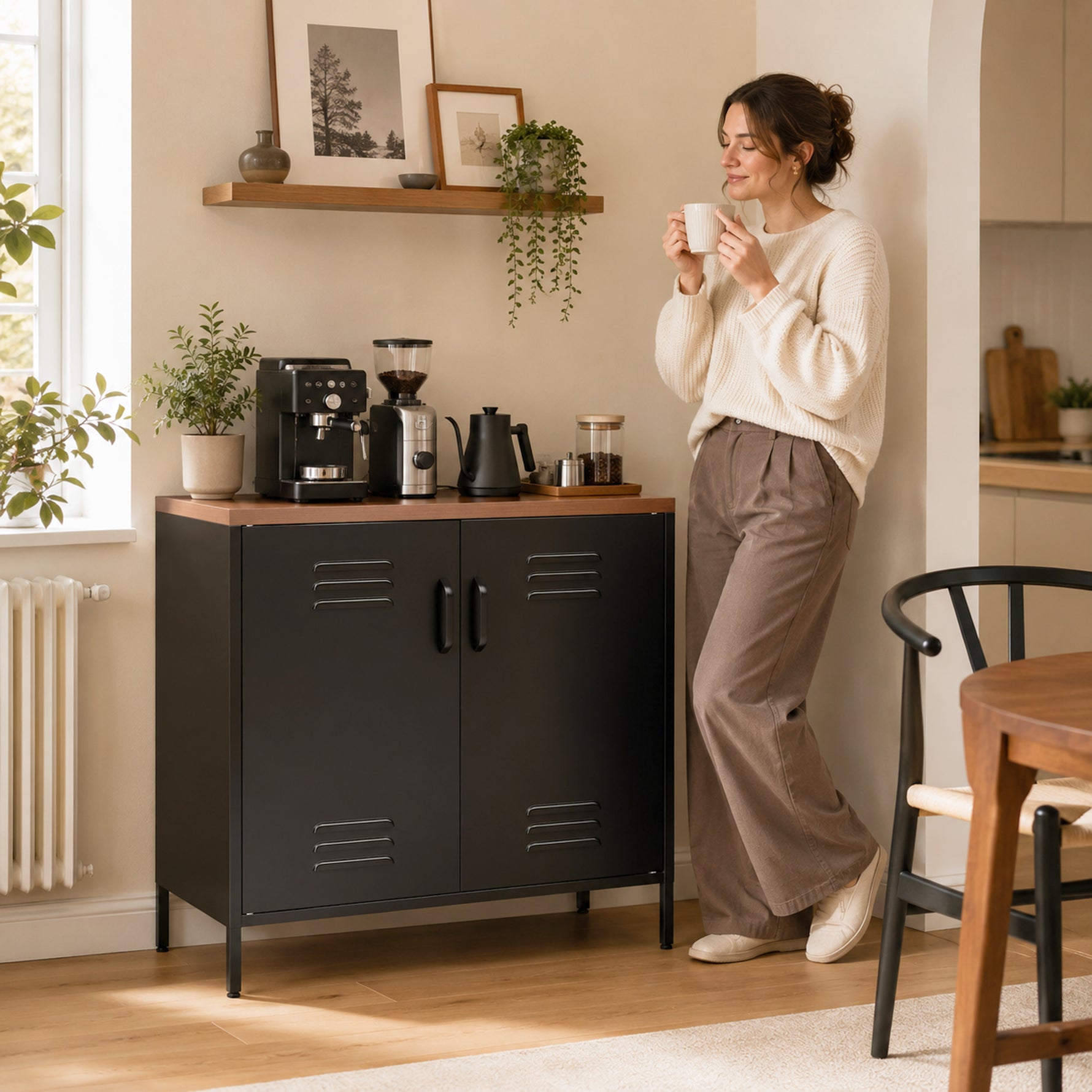 Buffet Salon Métallique, Meuble de Rangement Industriel avec 2 Portes et Étagère Réglable, 80 x 40 x 80 cm, Noir