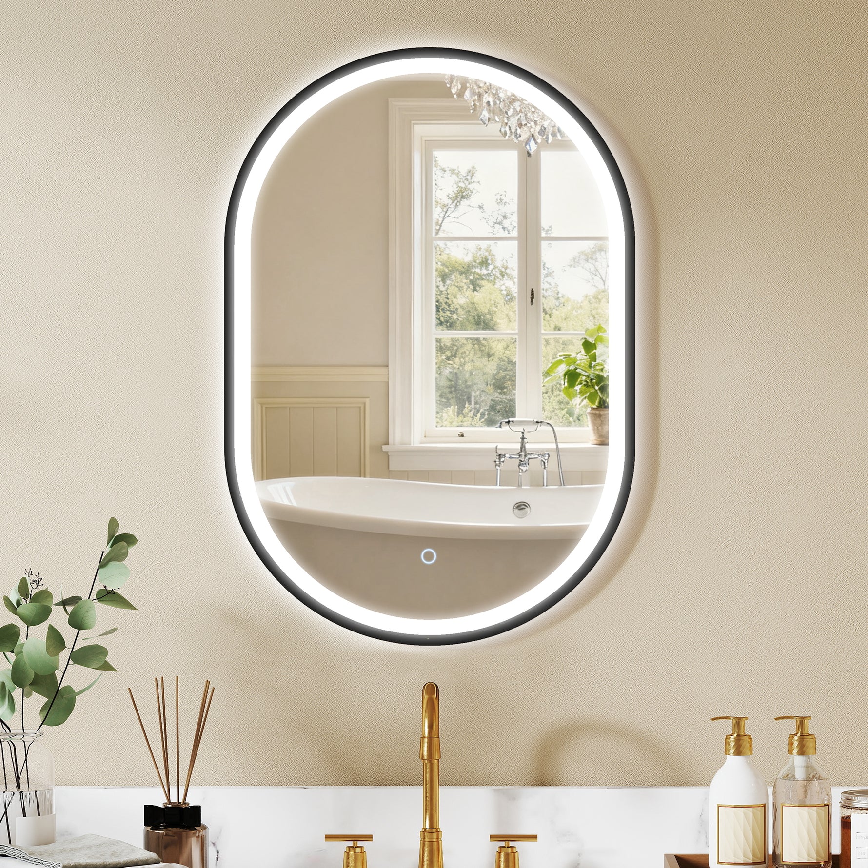 Miroir salle de bain éclairage LED 50x70cm, miroir lumineux salle de bain mural interrupteur tactile, lumière 3 couleurs