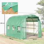 Serra a tunnel da giardino 6 m² 3 x 2 m con 1 porta + 2 pareti laterali avvolgibili con cerniera, 6 finestre, verde