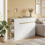 Buffet meuble de rangement avec 2 tiroirs 3 étagères ouvertes et placard 2 portes 110 x 29,5 x 82 cm blanc