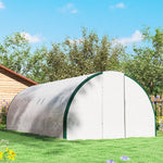 Serra a tunnel da giardino 18m², serra a tunnel con porte e 8 finestre, telo in PE 140g/m² 600 x 300 x 200 cm bianco