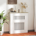 Couvercle de Radiateur en Bois à Lattes avec Détails Croisés et Étagère Supérieure, 78 x 19 x 81 cm, Blanc