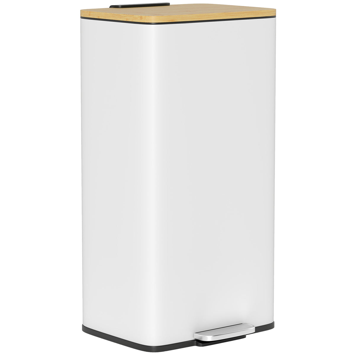 Poubelle de Cuisine 20L, Poubelle avec Pédale, Couvercle en Bambou à Fermeture Douce, Seau Intérieur Amovible, Blanc