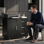 Caisson bureau meuble de rangement verrouillable avec 3 tiroirs et étagère réglable, roulettes, 40 x 60 x 56 cm, noir
