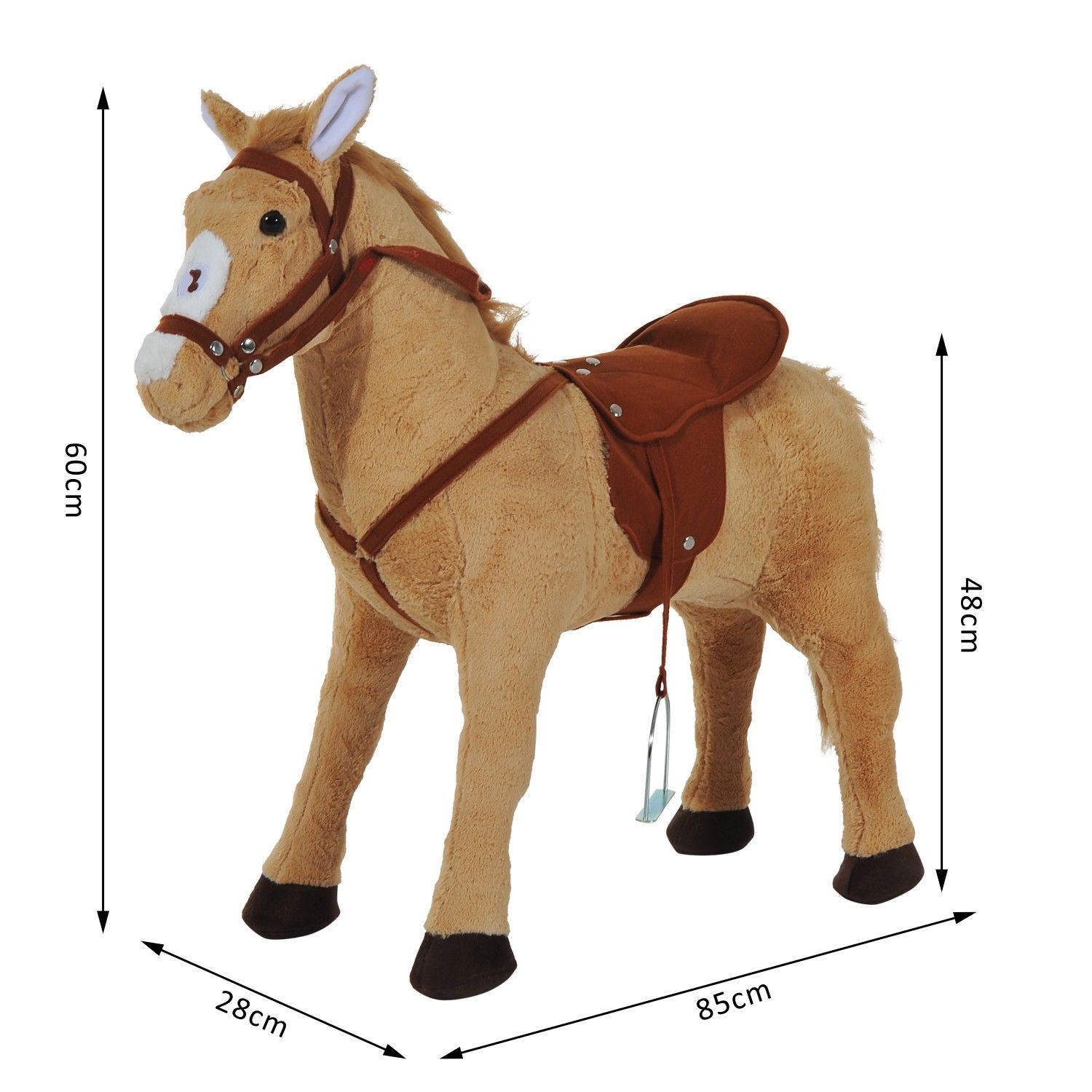 Cheval debout en peluche pour enfant à partir de 2 ans avec effets sonores selle et bride 85 cm (longueur) beige
