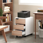 Caisson bureau mobile, meuble rangement bureau sur roulettes, 3 tiroirs, 40x50x57,5cm, blanc et chêne