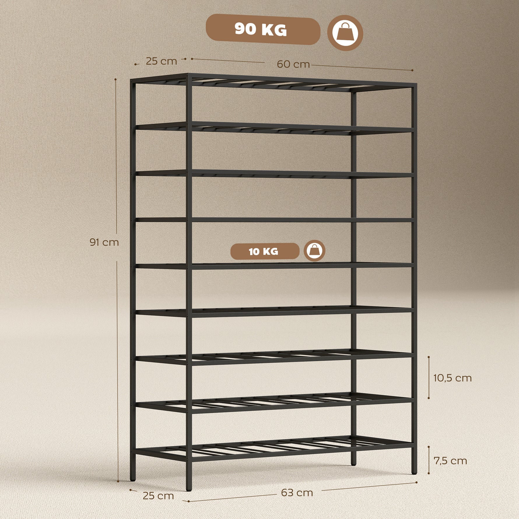 Étagère à vin rack pour bouteilles range-bouteilles capacité 54 bouteilles dim. 63L x 25l x 91H cm métal noir