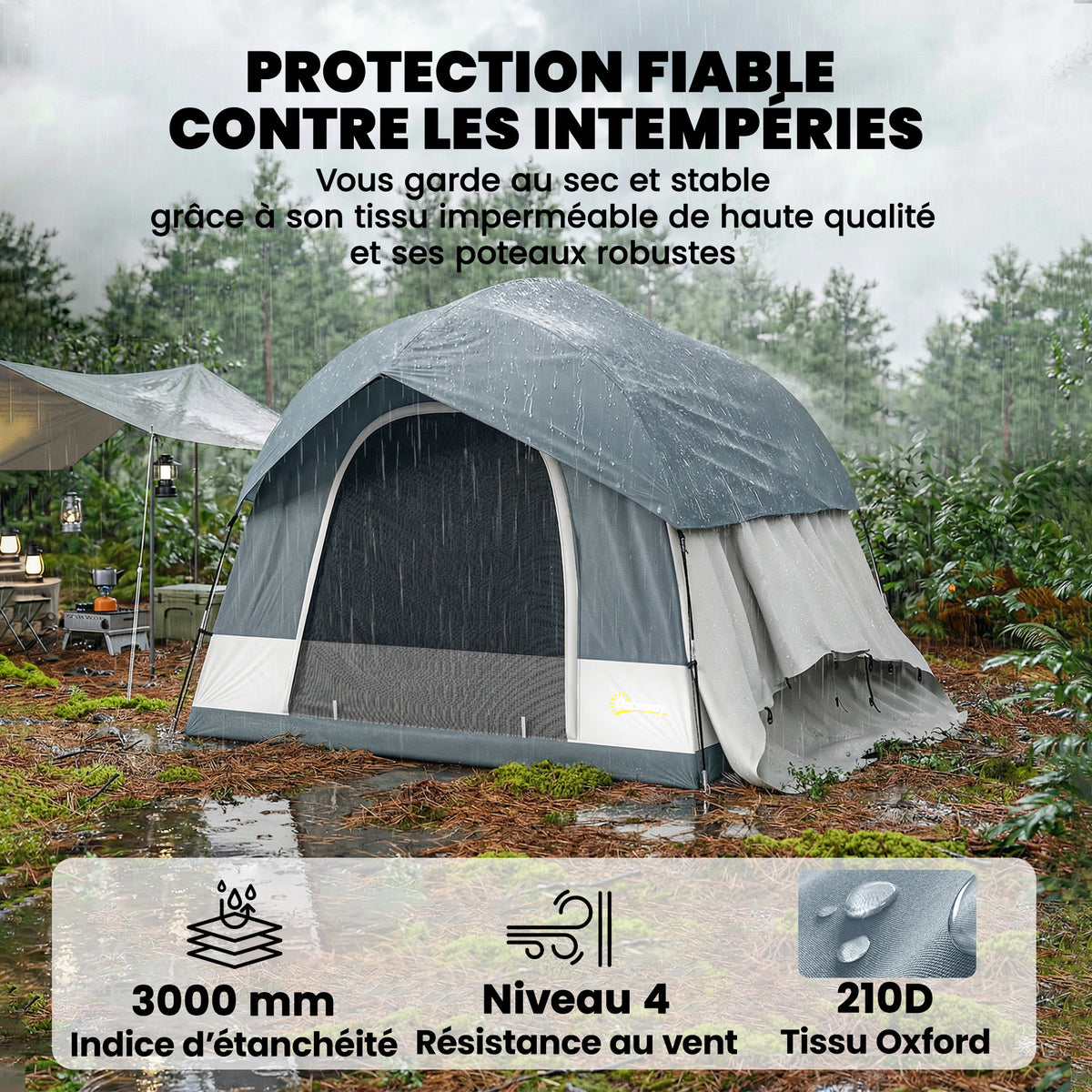 Tente de Camping Facile à Monter 2-4 Personnes avec 3 Portes, Imperméable, Compatible avec SUV, Bleu Foncé