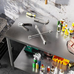 Table de travail, établi d'atelier en acier inoxydable 2 étagère, pour atelier, garage, hangar, 120x60x86cm, argenté
