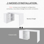 Bureau d'angle bureau droit modulable table de salle à manger 2 en 1 bureau informatique tiroirs x 3 + 2 niches