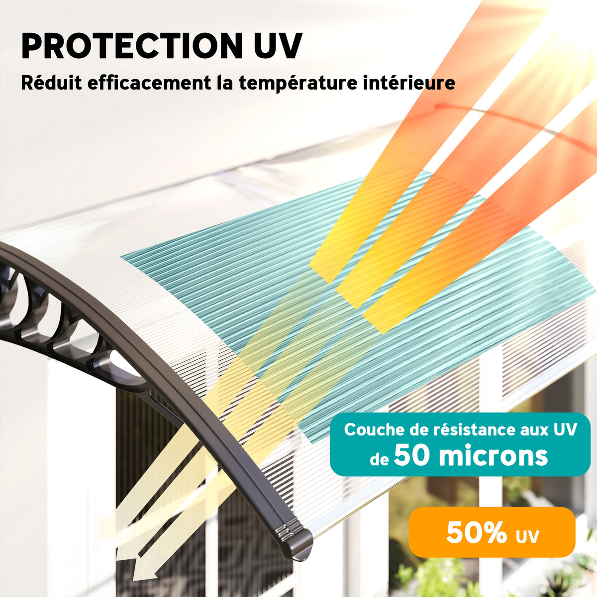 Auvent de porte d'entrée toit marquise en polycarbonate protection contre pluie neige UV 0,9 x 1,5 m, transparente