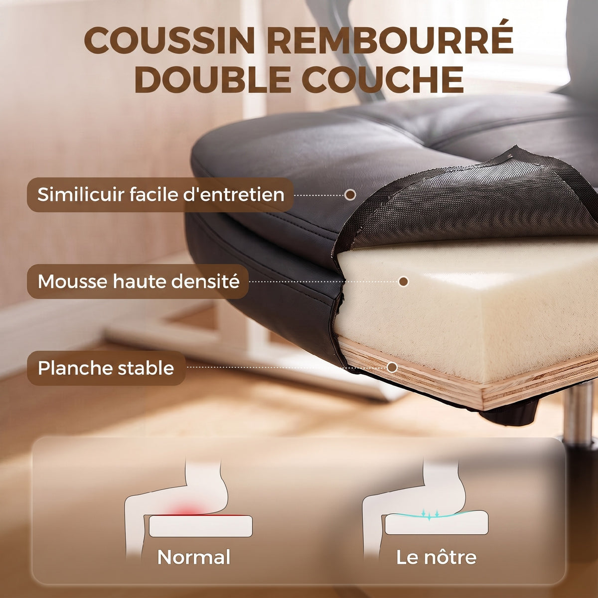 Chaise bureau ergonomique, chaise de dessin réglable en hauteur, repose-pieds réglable, 61 x 61 x 108 cm, noir