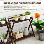 Lot de 2 support plantes intérieur 2 niveaux étagères à plants avec support arrière 73 x 36 x 64 cm marron