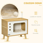 Maison niche pour chat forme de tv avec coussin douillet et balle rebondissante - 50 x 28 x 43 cm
