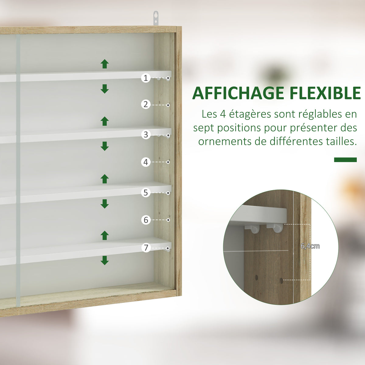 Vitrine pour collection vitrine murale 80 x 9,5 x 60 cm 4 étagères réglables en hauteur 2 portes coulissantes en verre