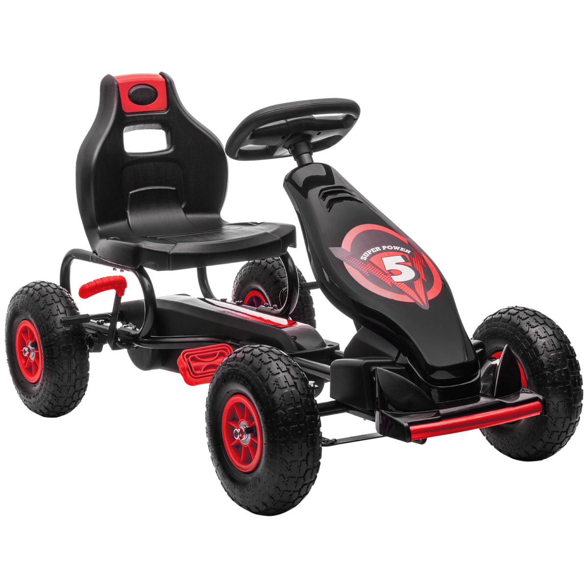 Kart à pédales pour enfant siège réglable 3 positions frein à main enfant de 5 à 12 ans rouge noir