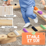 Viga de equilibrio de madera para niños de 3 a 8 años con piedras de obstáculos coloridas, interior y exterior