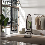 Miroir à pied ovale style shabby chic inclinaison réglable 48 x 46 x 147 cm mdf café