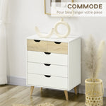 Commode 5 tiroirs meuble de rangement 4 pieds biseautés - bois, 60 x 40 x 77,5 cm, blanc