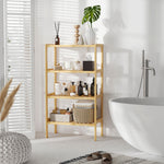 Étagère de rangement, étagère en bambou à 4 niveaux, bibliothèque pour salon, chambre et bureau,62 x 33 x 112 cm, bois naturel