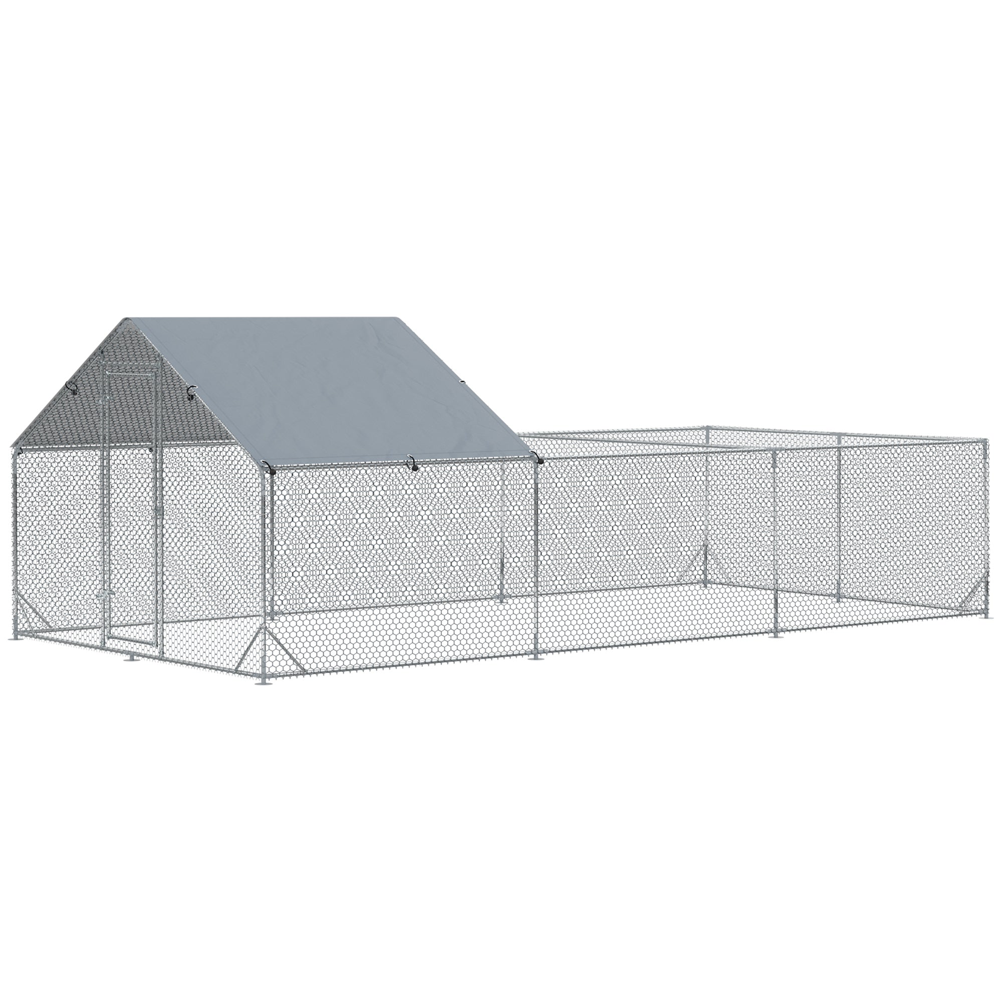Enclos poulailler parc grillagé extérieur 18 m² chenil volière espace couvert acier galvanisé 6 x 3 x 1,95 m-0