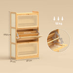 Meuble à chaussures 14 paires, armoire à chaussures 3 tiroirs rabattables, étagères réglables 69x29x119,8cm bois naturel