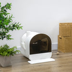 Maison de toilette pour chat avec tiroir amovible, bac à litière fermé avec tapis anti-trace, pelle, filtre anti-odeur et porte battante, nettoyage facile, 43 x 44 x 47 cm, blanc