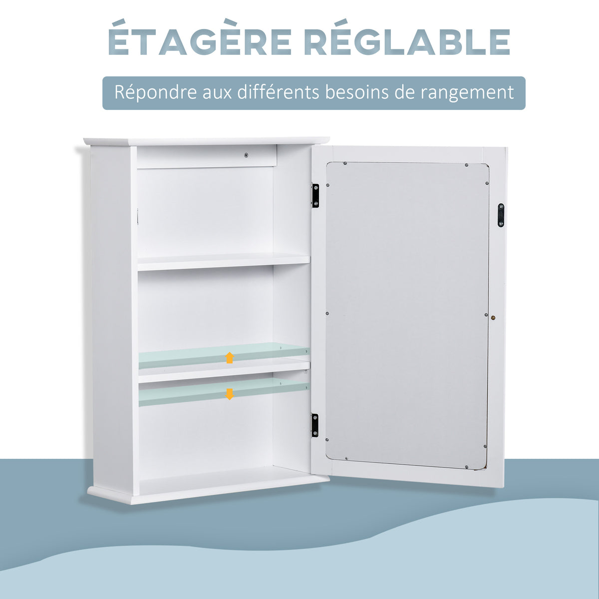 Badezimmer-Wandschrank mit Spiegel - Spiegelschrank - WC-Aufbewahrungsschrank - 1 Tür, 2 Ablagen - Glas MDF Weiß