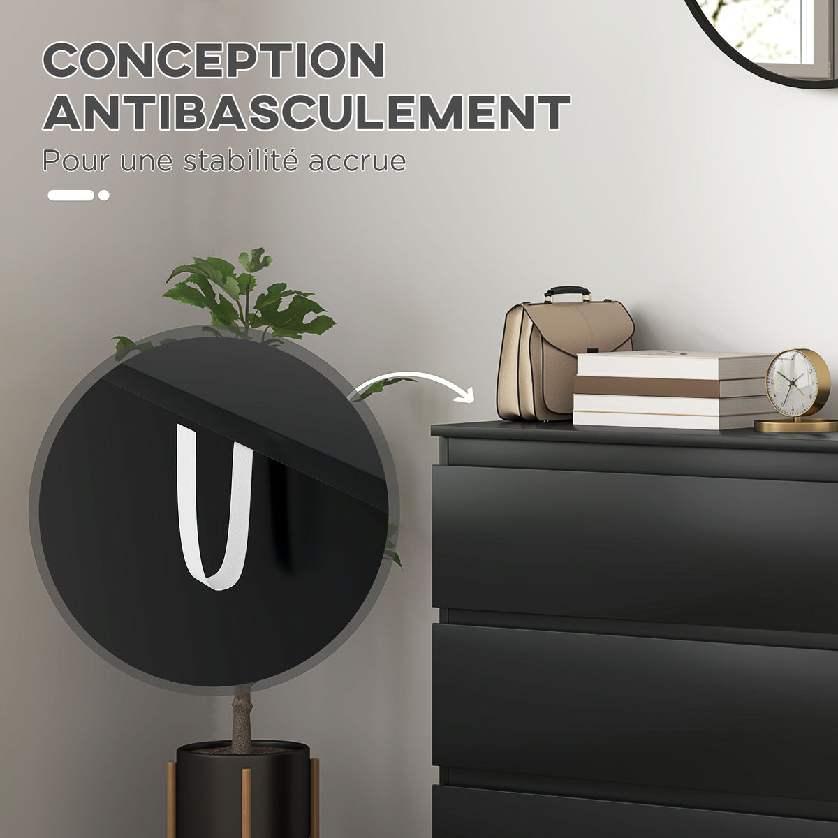 Commode 3 tiroirs, Meuble de rangement épuré pour chambre, intérieur, 80l x 39P x 73H cm