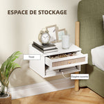 Lot de 2 tables de chevet murales tiroir coulissant, niche, plateau - en bois dim. 40L x 34l x 23H cm