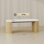 Mesa de centro ovalada, mesa auxiliar con aspecto de mármol, esquinas redondeadas y patas gruesas, 110 x 50 x 40 cm, blanco