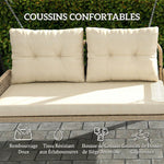 Banc Suspendu Extérieure 2 Places en Résine Tressée avec Coussins et Chaînes en Acier, 115x66x44cm, Beige