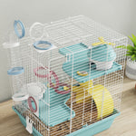 Cage hamster, cage rongeur à 3 niveaux, avec roue d'exercice, tunnel de jeu, gamelle, cabane, 34,5 x 27,5 x 41 cm, bleu