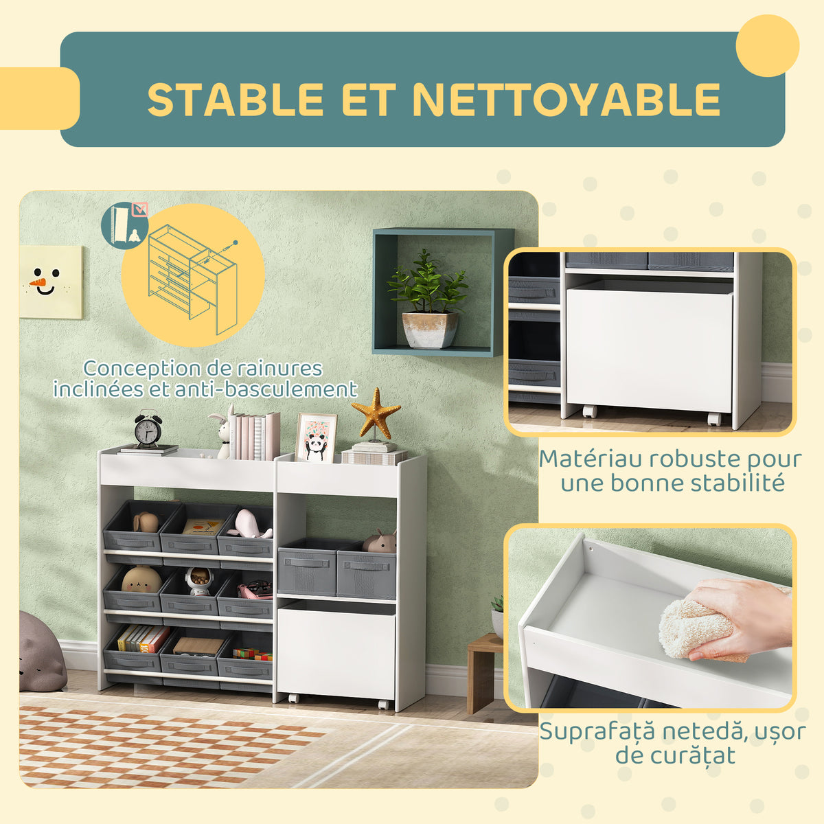 Étagère à jouets pour enfants étagère à livres 11 bacs de rangements en tissu non tissé 105 x 30 x 80 cm blanc