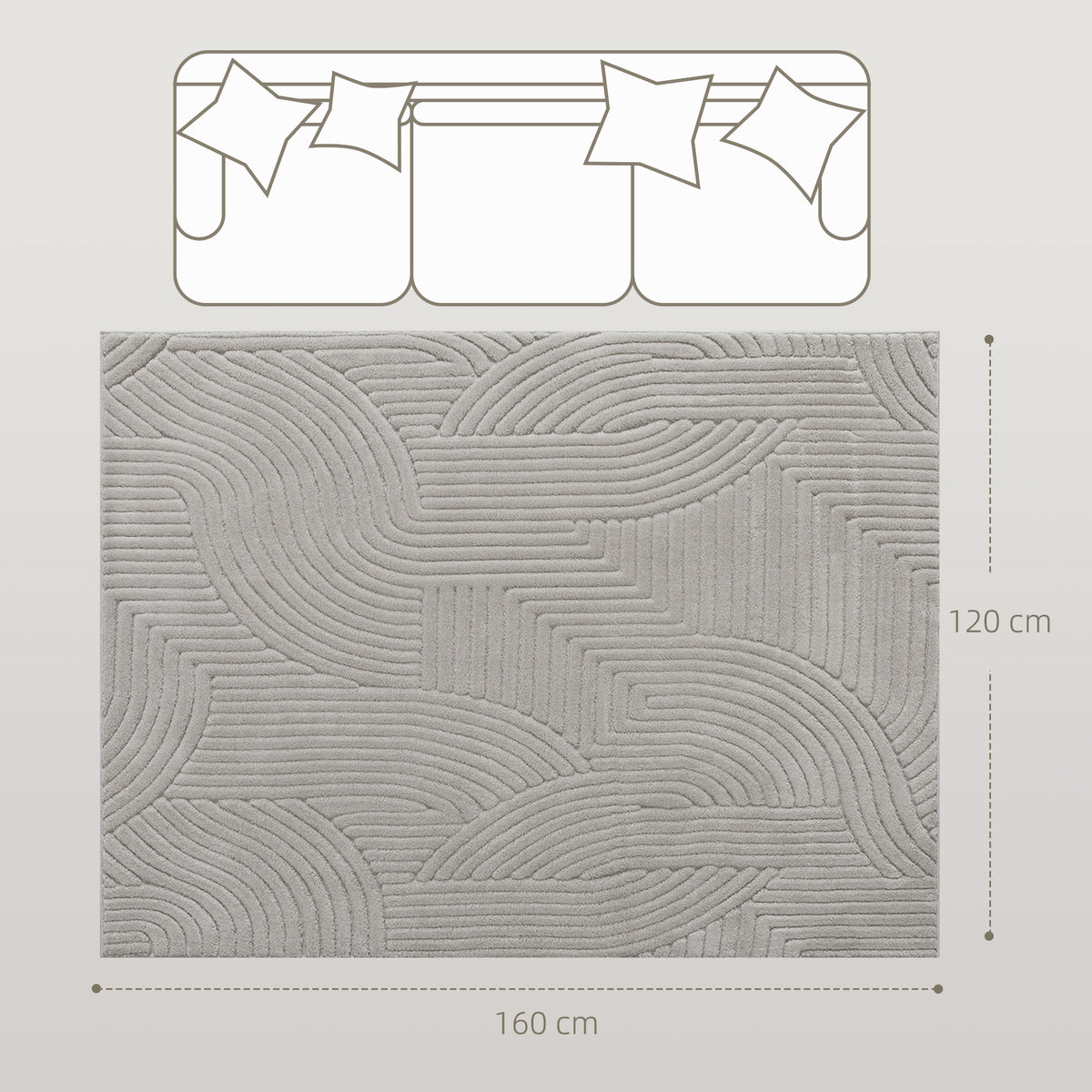 Tapis salon 160 x 120 cm, tapis à poils épais géométrique, moelleux et antidérapant, gris