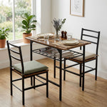 Ensemble table salle à manger avec 2 chaises, table de cuisine avec chaises pour 2 personnes, cadre en métal, marron