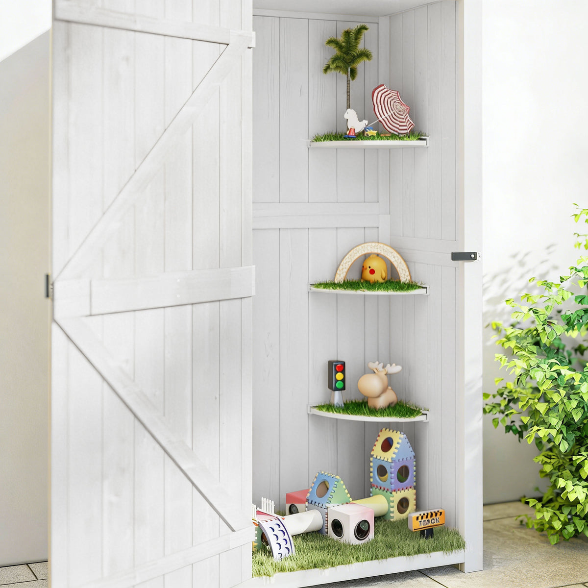 Armoire de Jardin Extérieur en Bois, Abri pour Outils, 3 Étagères, 2 Portes à Loquets, 77x54x179cm, Gris Clair